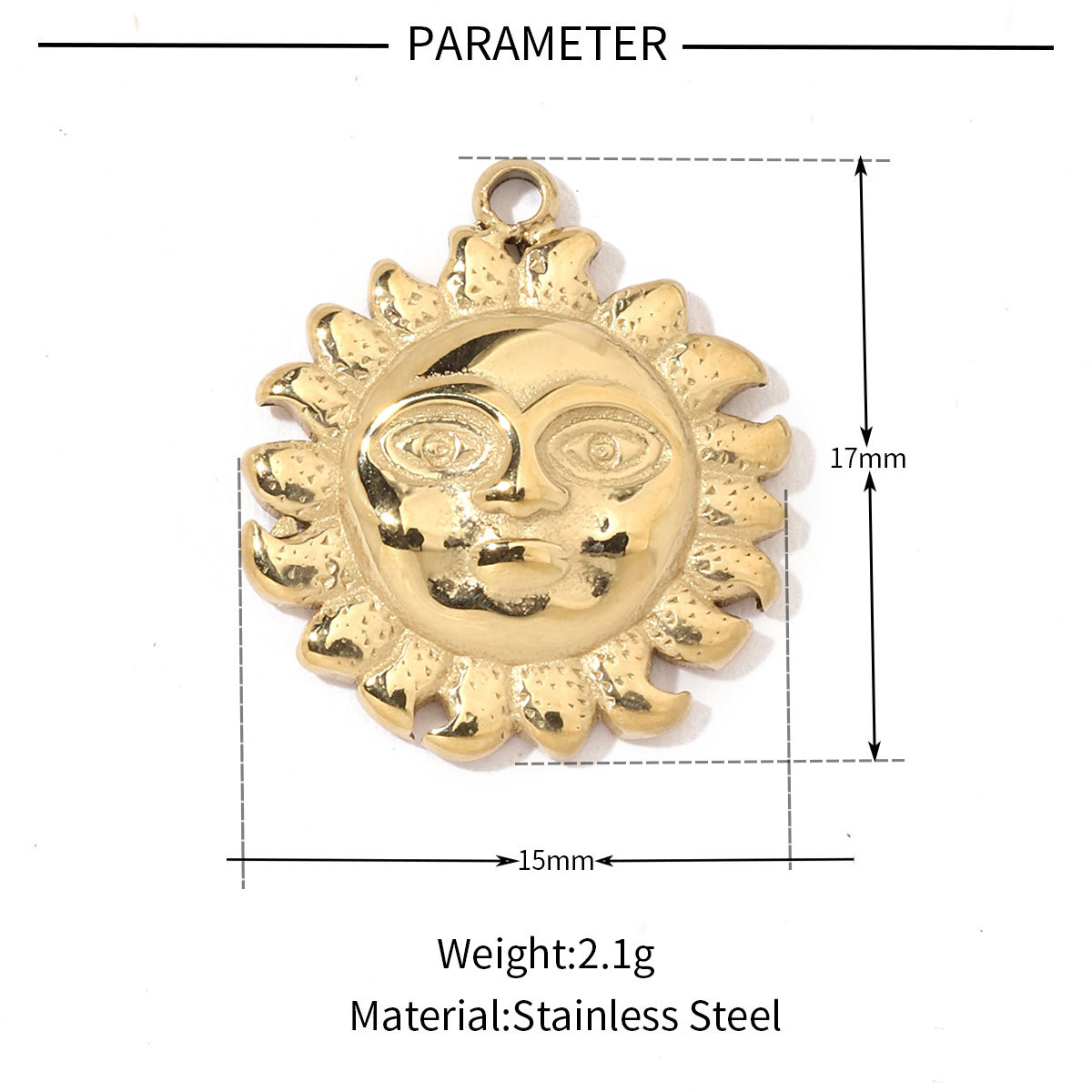 6pcs/pack French Retro Stainless Steel Sun Eye Star Charms Round Gold Color Coin Necklace DIY Small Pendant Wholesale