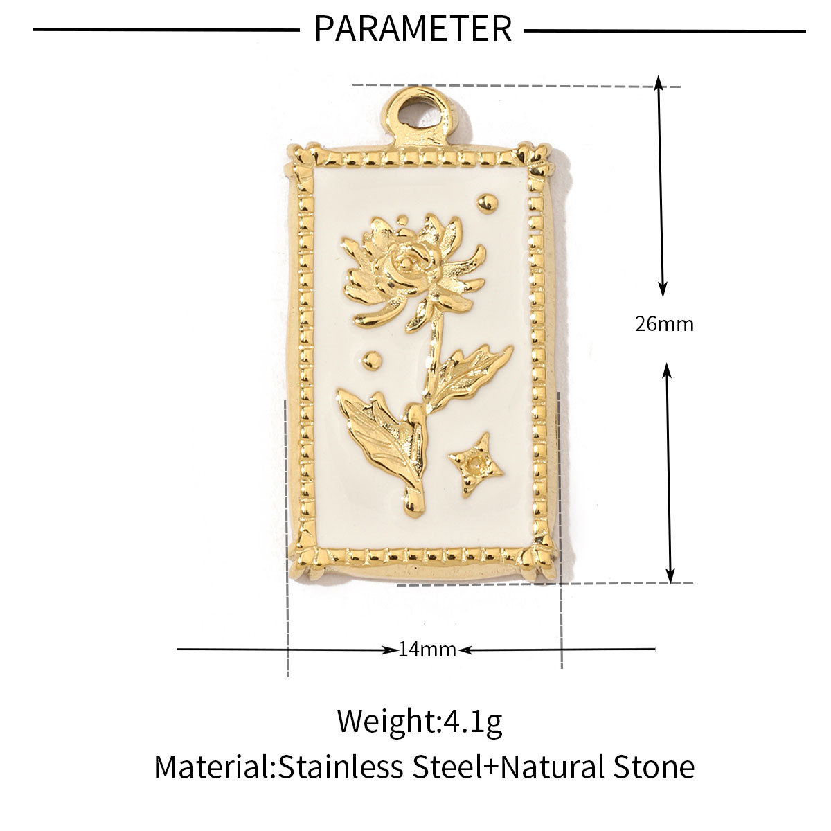 6pcs/pack Stainless Steel French Geometric Flower Enamel Square Charms Rose Heart Daisy Necklace DIY Small Pendant