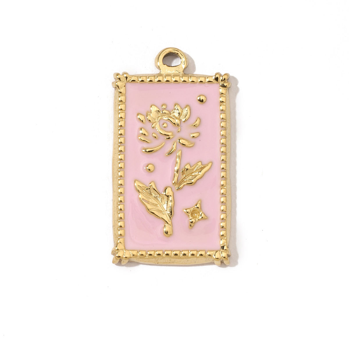 6pcs/pack Stainless Steel French Geometric Flower Enamel Square Charms Rose Heart Daisy Necklace DIY Small Pendant