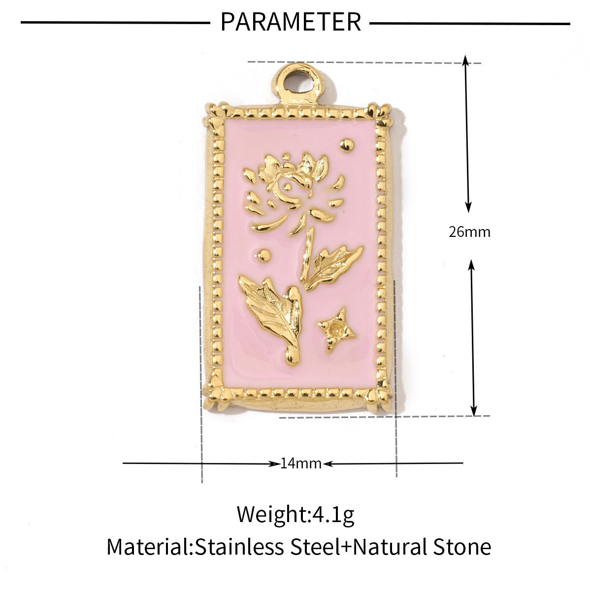 6pcs/pack Stainless Steel French Geometric Flower Enamel Square Charms Rose Heart Daisy Necklace DIY Small Pendant