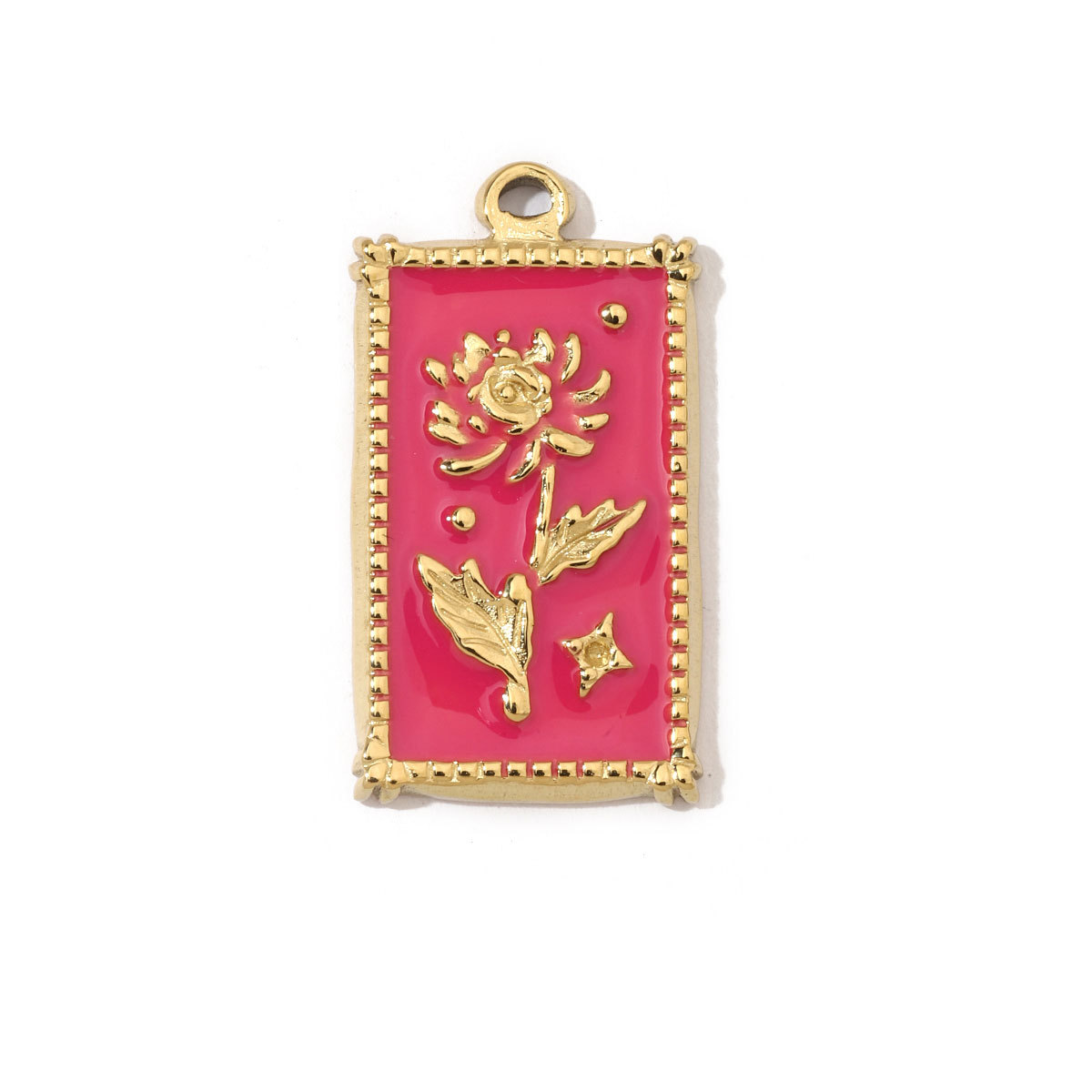 6pcs/pack Stainless Steel French Geometric Flower Enamel Square Charms Rose Heart Daisy Necklace DIY Small Pendant