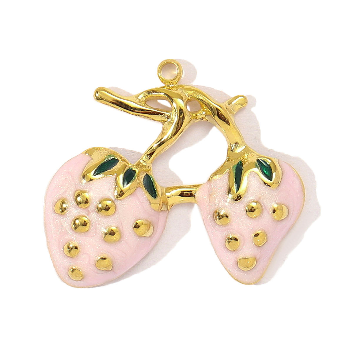 6pcs/pack Cute Stainless Steel Enamel Cherry Strawberry DIY Necklace Pendant Women Chili Rose Flower Bracelet Charm Fruit Jewelry