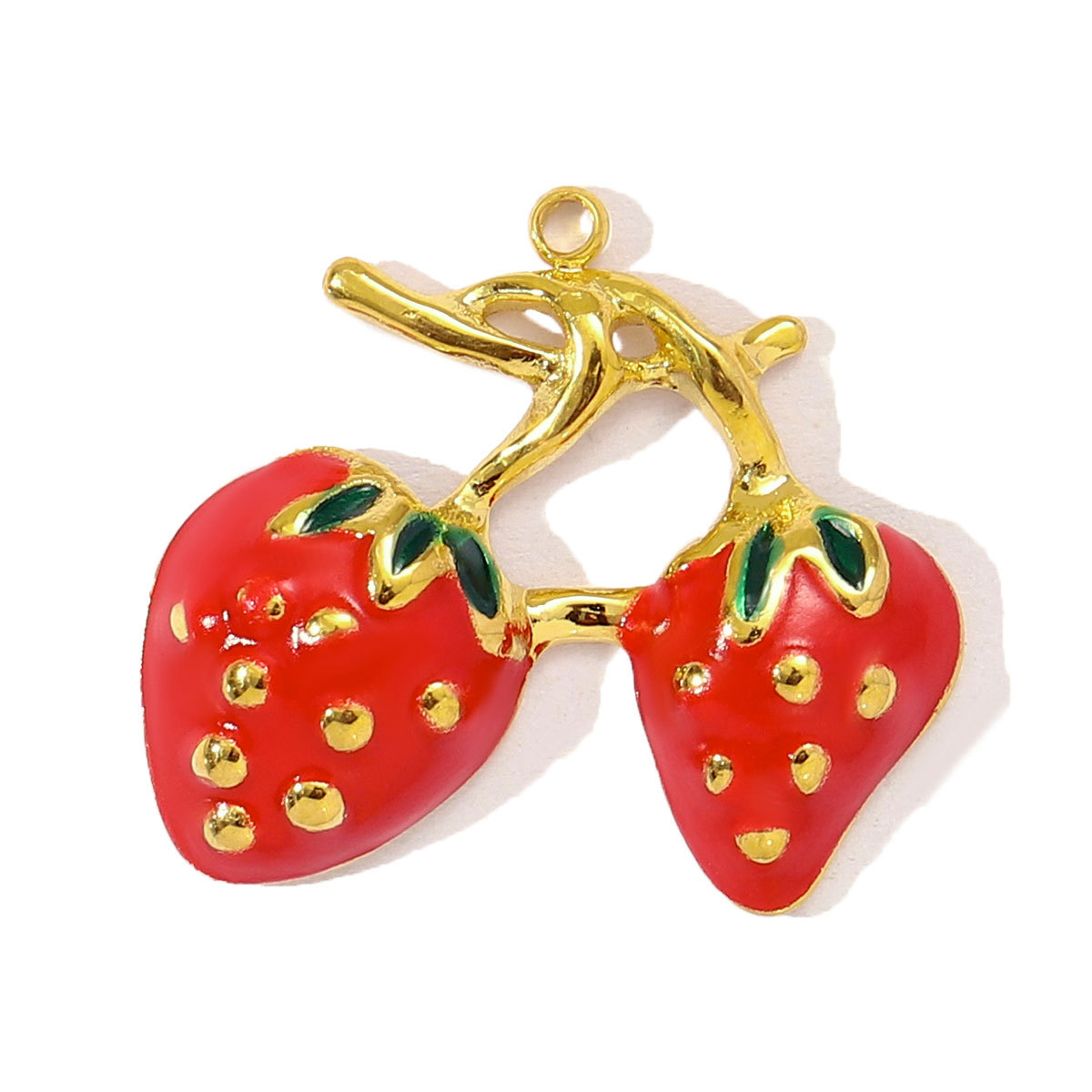 6pcs/pack Cute Stainless Steel Enamel Cherry Strawberry DIY Necklace Pendant Women Chili Rose Flower Bracelet Charm Fruit Jewelry