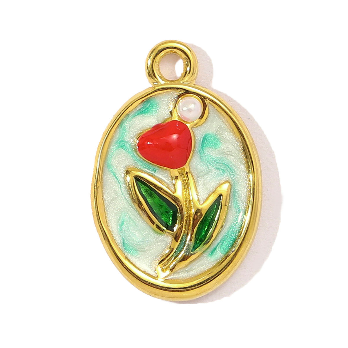 6pcs/pack Cute Stainless Steel Enamel Cherry Strawberry DIY Necklace Pendant Women Chili Rose Flower Bracelet Charm Fruit Jewelry