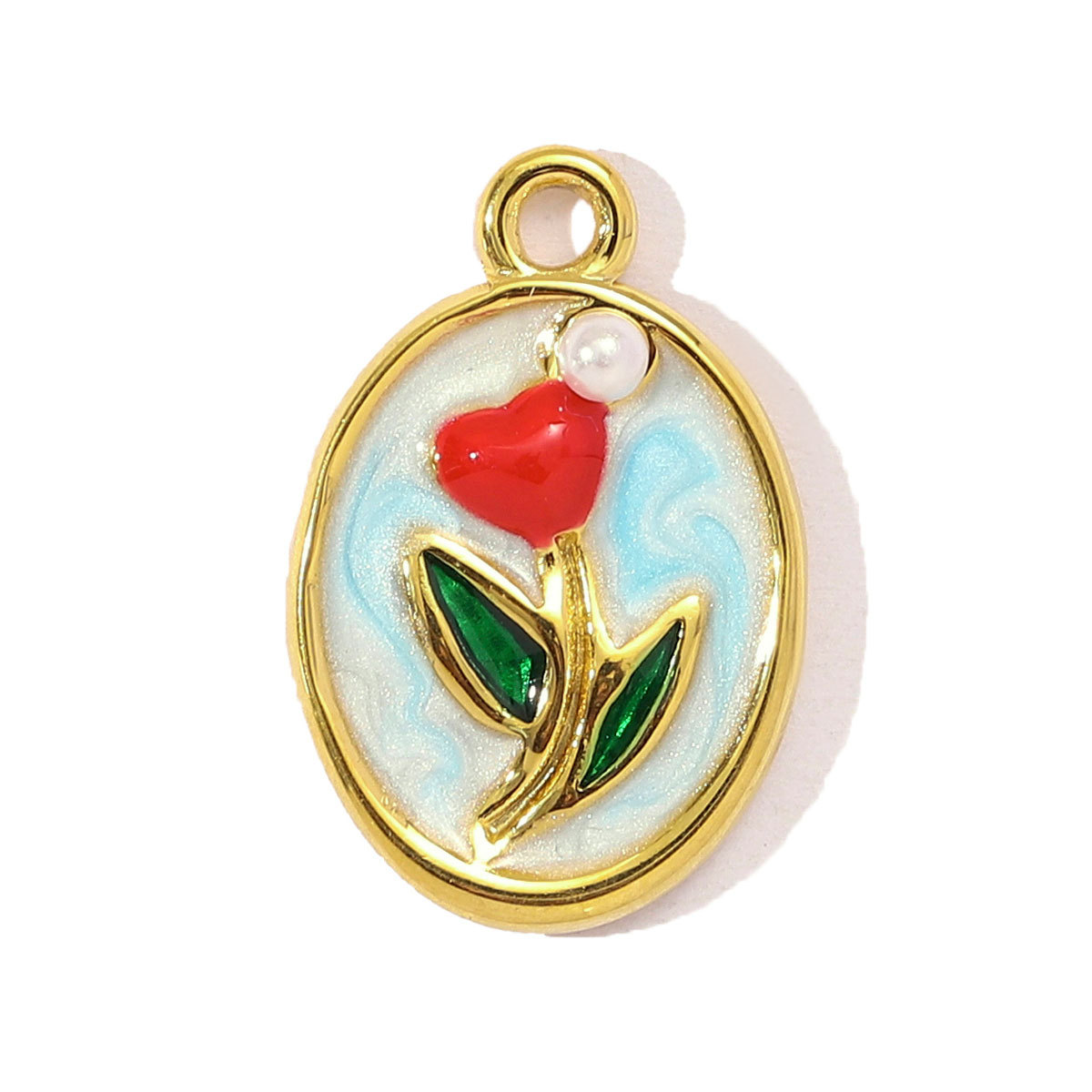 6pcs/pack Cute Stainless Steel Enamel Cherry Strawberry DIY Necklace Pendant Women Chili Rose Flower Bracelet Charm Fruit Jewelry