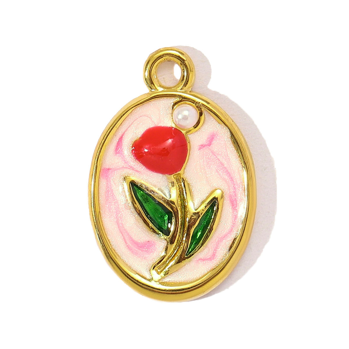 6pcs/pack Cute Stainless Steel Enamel Cherry Strawberry DIY Necklace Pendant Women Chili Rose Flower Bracelet Charm Fruit Jewelry