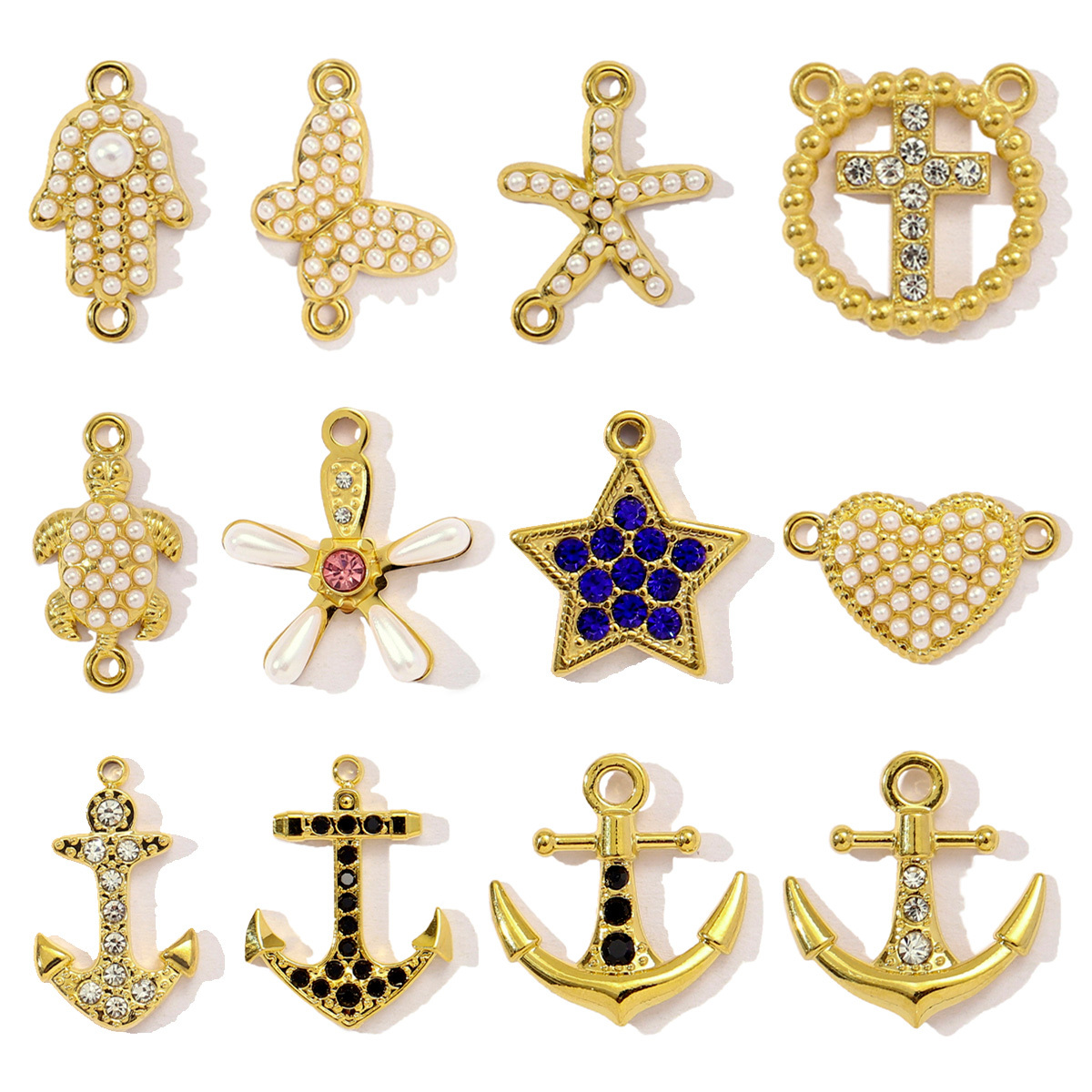 6pcs/pack Stainless Steel Pearl Heart Butterfly Starfish DIY Connector Charm Women Anchor Cross Hand Necklace Pendant Star Jewelry