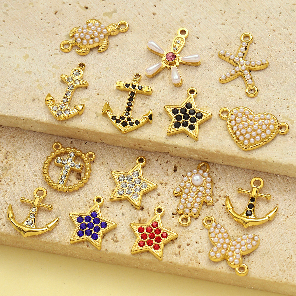 6pcs/pack Stainless Steel Pearl Heart Butterfly Starfish DIY Connector Charm Women Anchor Cross Hand Necklace Pendant Star Jewelry