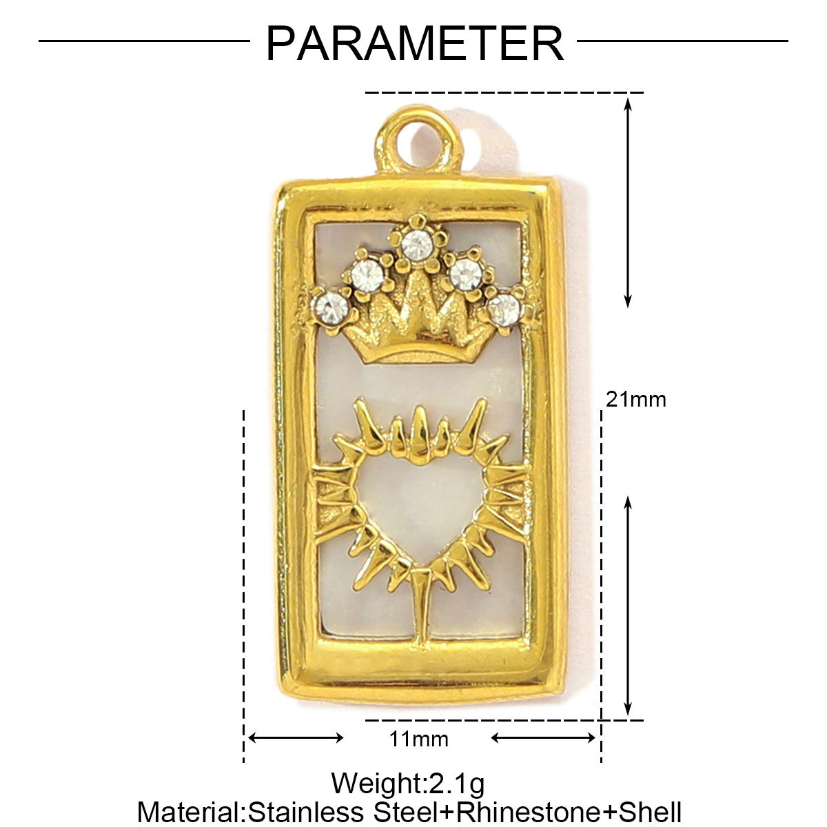 6pcs/pack Stainless Steel Shell Tarot Card DIY Charms Women Enamel Crown Heart Sun Necklace Pendant Crescent Moon Star Jewelry