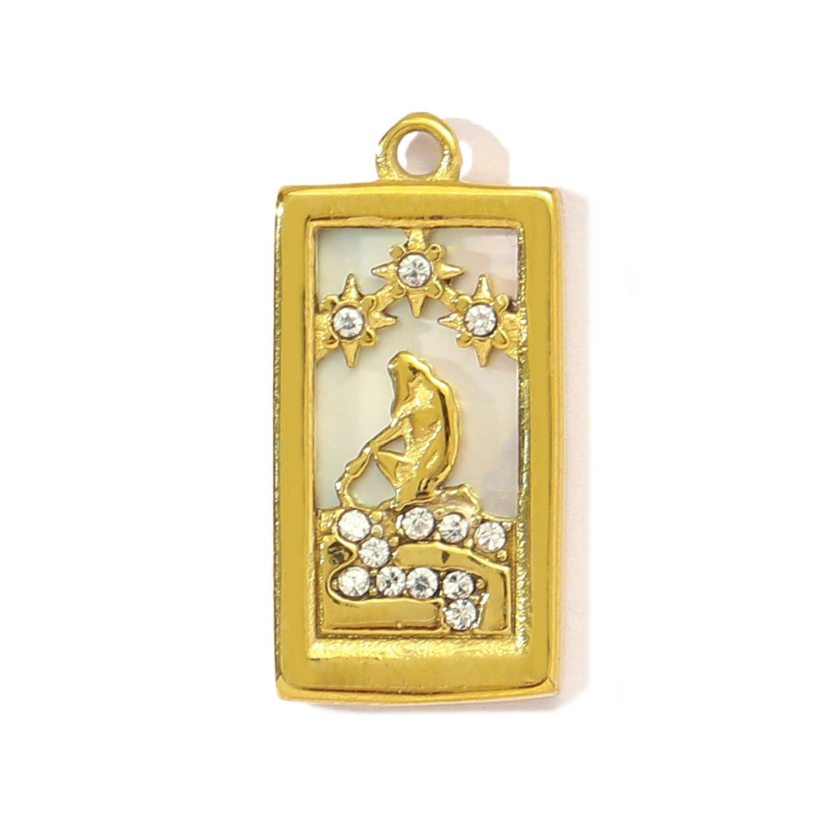 6pcs/pack Stainless Steel Shell Tarot Card DIY Charms Women Enamel Crown Heart Sun Necklace Pendant Crescent Moon Star Jewelry