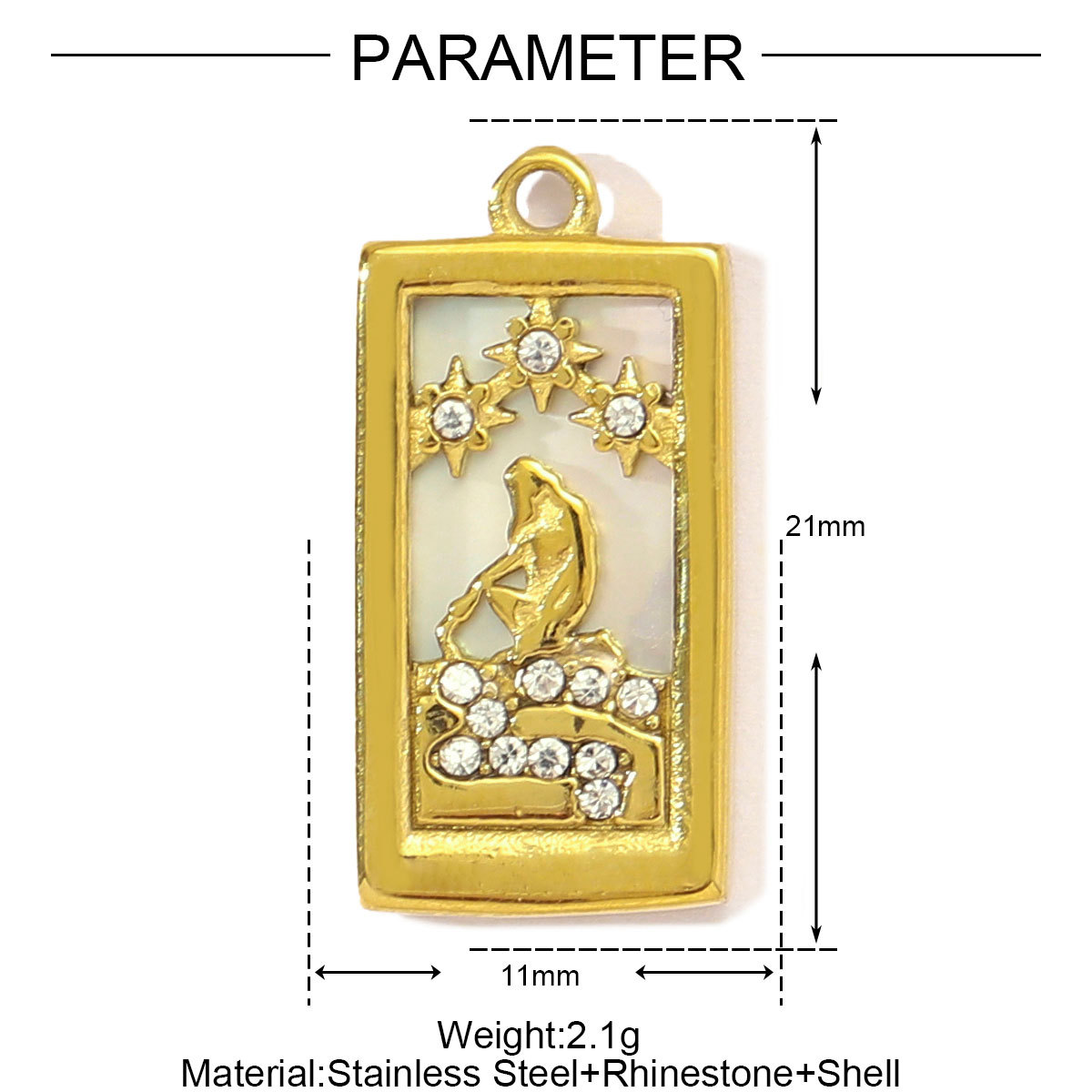 6pcs/pack Stainless Steel Shell Tarot Card DIY Charms Women Enamel Crown Heart Sun Necklace Pendant Crescent Moon Star Jewelry