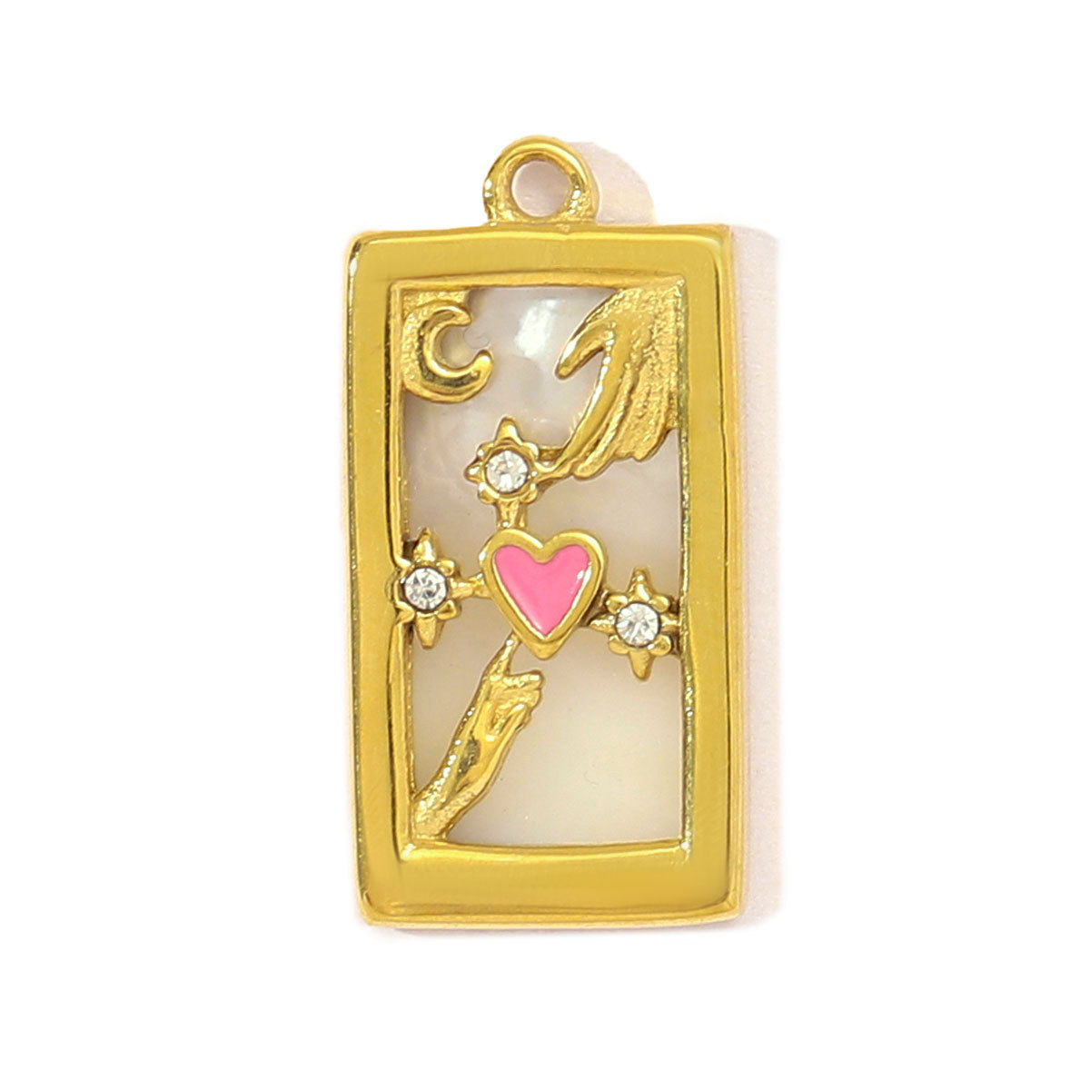 6pcs/pack Stainless Steel Shell Tarot Card DIY Charms Women Enamel Crown Heart Sun Necklace Pendant Crescent Moon Star Jewelry