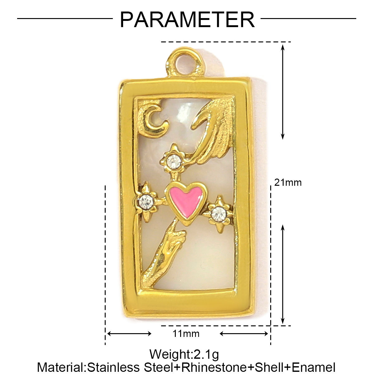 6pcs/pack Stainless Steel Shell Tarot Card DIY Charms Women Enamel Crown Heart Sun Necklace Pendant Crescent Moon Star Jewelry