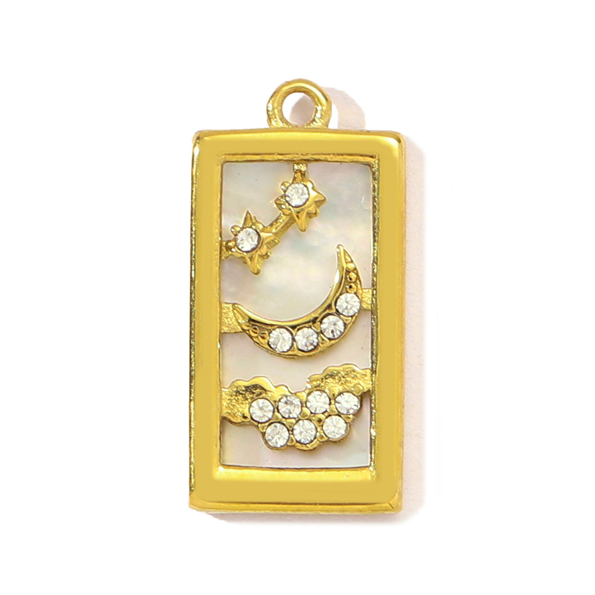 6pcs/pack Stainless Steel Shell Tarot Card DIY Charms Women Enamel Crown Heart Sun Necklace Pendant Crescent Moon Star Jewelry