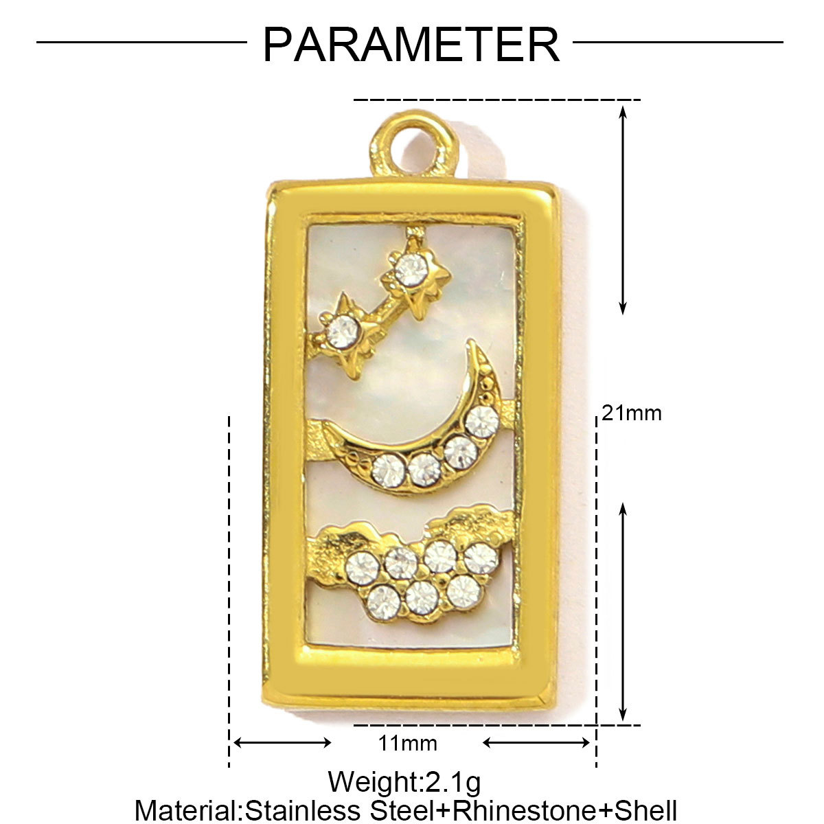 6pcs/pack Stainless Steel Shell Tarot Card DIY Charms Women Enamel Crown Heart Sun Necklace Pendant Crescent Moon Star Jewelry