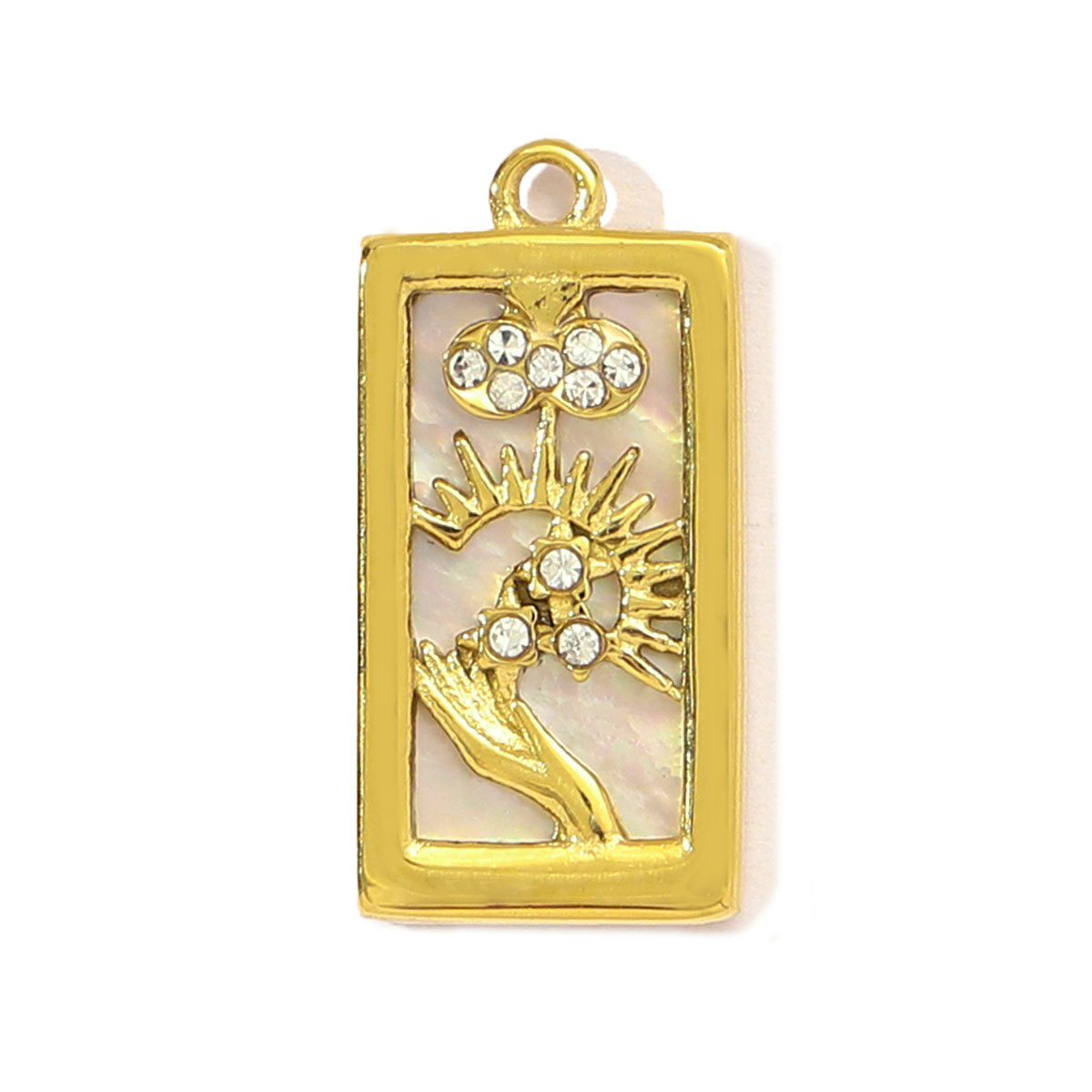 6pcs/pack Stainless Steel Shell Tarot Card DIY Charms Women Enamel Crown Heart Sun Necklace Pendant Crescent Moon Star Jewelry