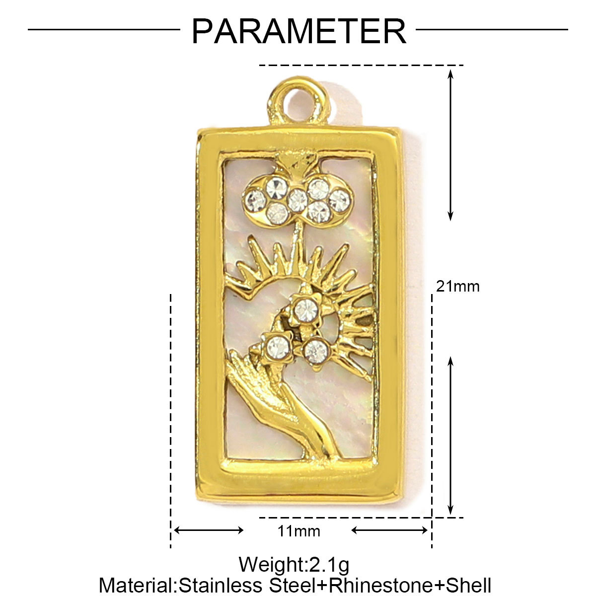 6pcs/pack Stainless Steel Shell Tarot Card DIY Charms Women Enamel Crown Heart Sun Necklace Pendant Crescent Moon Star Jewelry