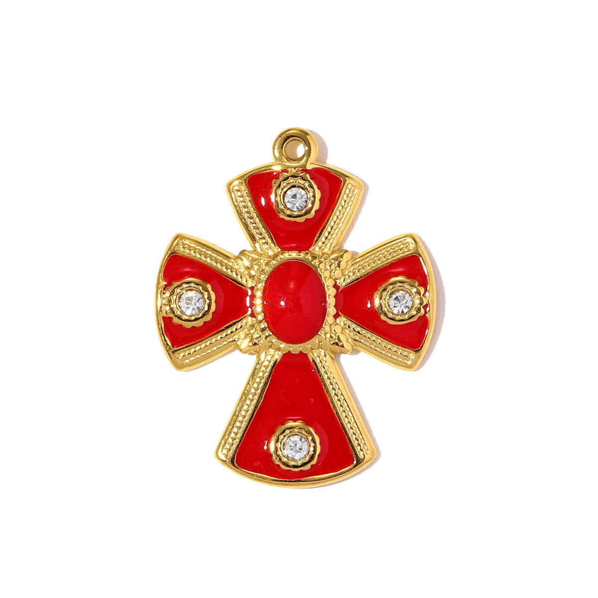 6pcs/pack Stainless Steel Rhinestone Cross Flower Necklace Pendant Enamel Evil Eye DIY Earring Charm Women Geometric Jewelry Wholesale