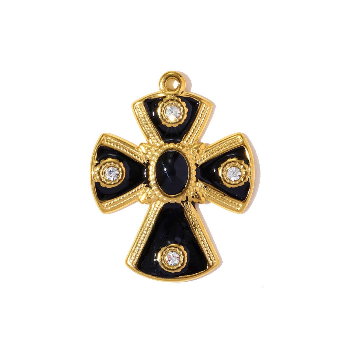 6pcs/pack Stainless Steel Rhinestone Cross Flower Necklace Pendant Enamel Evil Eye DIY Earring Charm Women Geometric Jewelry Wholesale