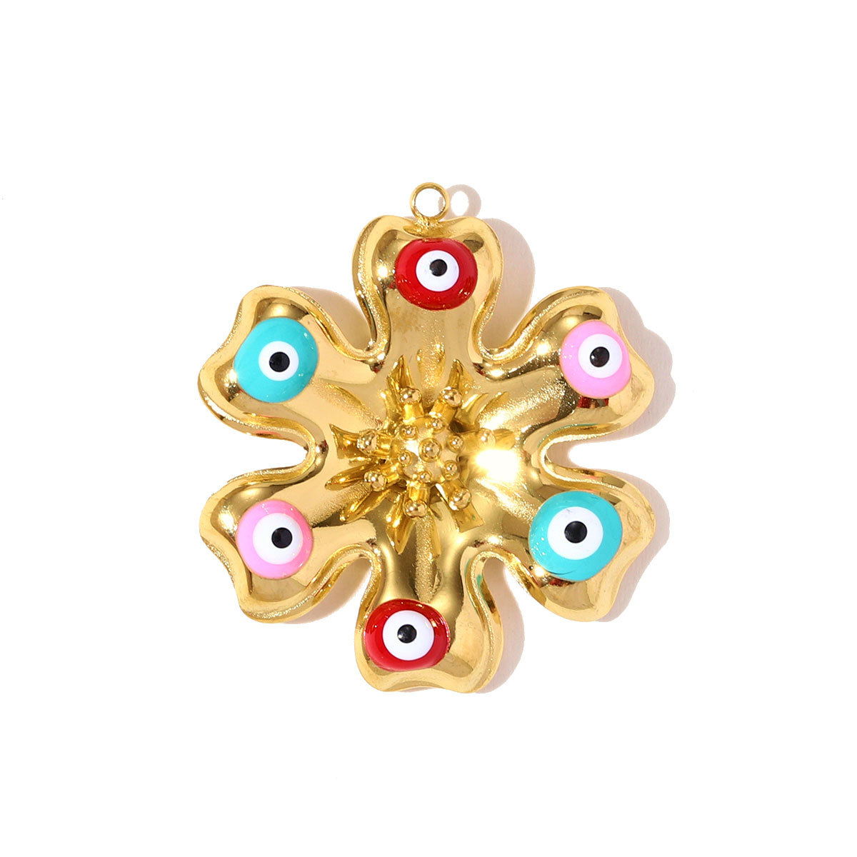 6pcs/pack Stainless Steel Rhinestone Cross Flower Necklace Pendant Enamel Evil Eye DIY Earring Charm Women Geometric Jewelry Wholesale