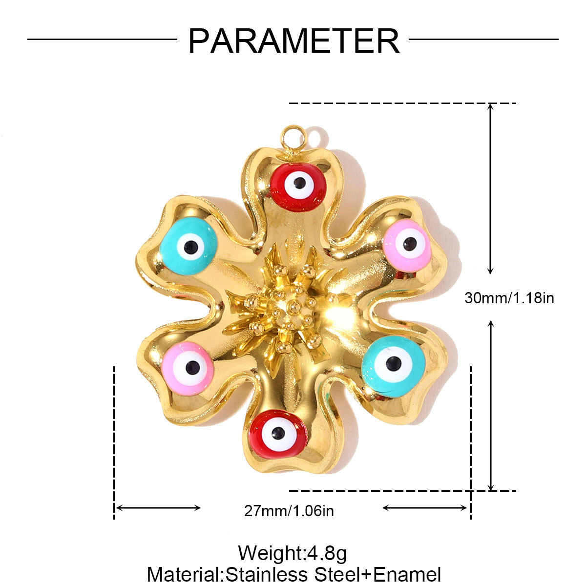 6pcs/pack Stainless Steel Rhinestone Cross Flower Necklace Pendant Enamel Evil Eye DIY Earring Charm Women Geometric Jewelry Wholesale