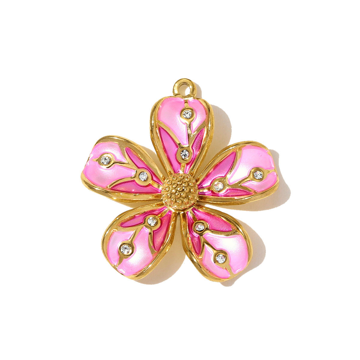 6pcs/pack Stainless Steel Gradient color Roselle Necklace Pendant Rhinestone Flower DIY Earring Charm Women Star Jewelry Wholesale