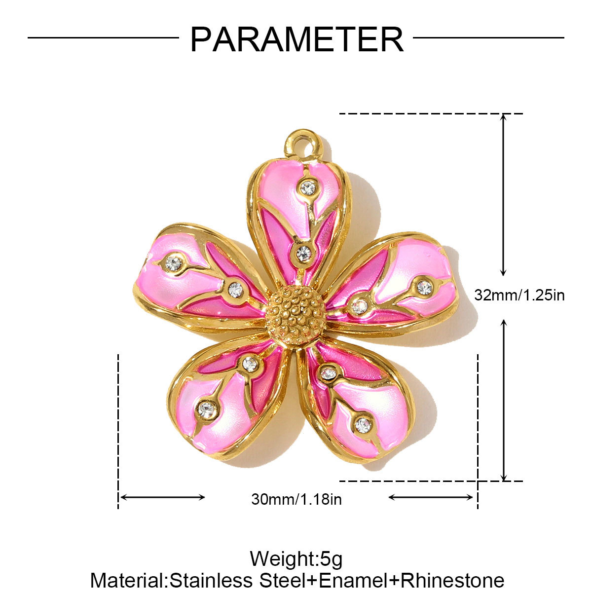 6pcs/pack Stainless Steel Gradient color Roselle Necklace Pendant Rhinestone Flower DIY Earring Charm Women Star Jewelry Wholesale