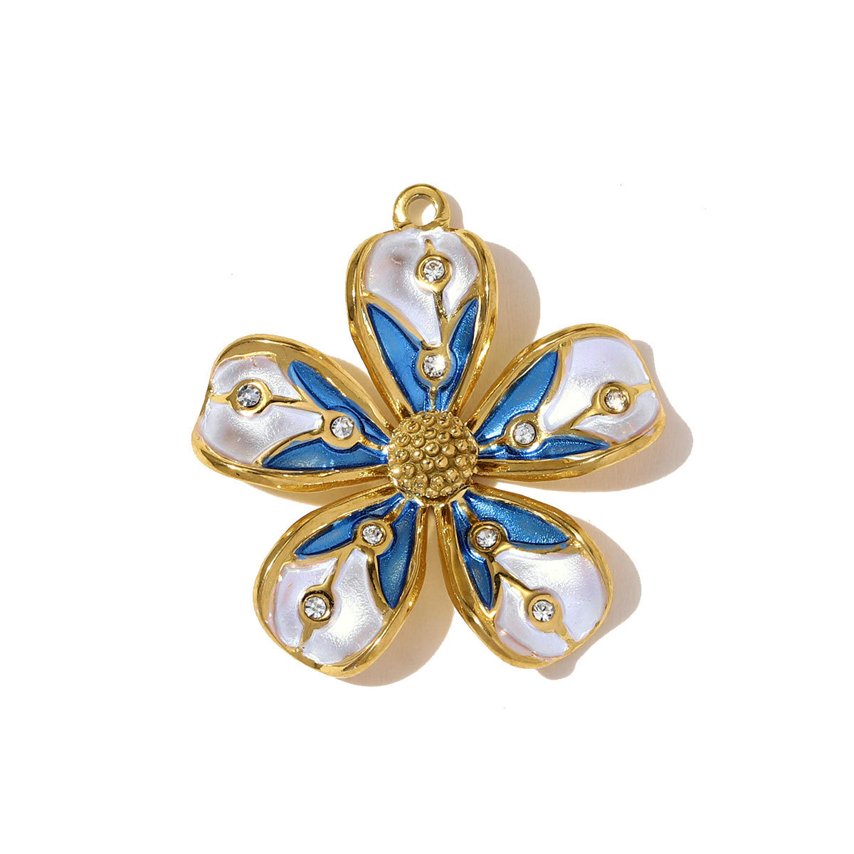 6pcs/pack Stainless Steel Gradient color Roselle Necklace Pendant Rhinestone Flower DIY Earring Charm Women Star Jewelry Wholesale