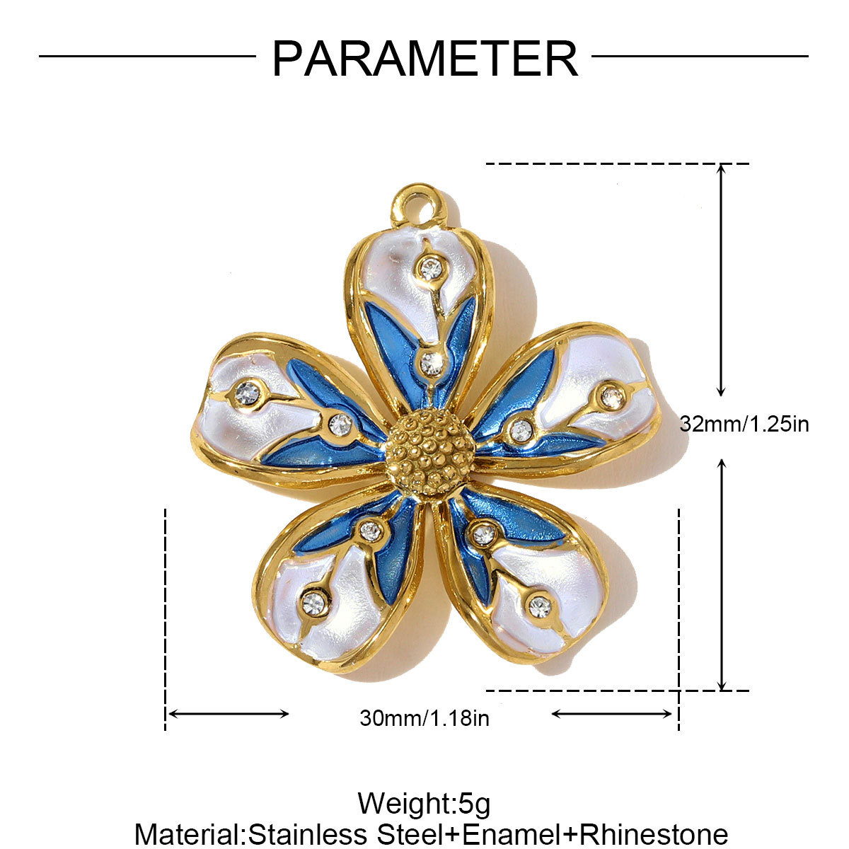 6pcs/pack Stainless Steel Gradient color Roselle Necklace Pendant Rhinestone Flower DIY Earring Charm Women Star Jewelry Wholesale