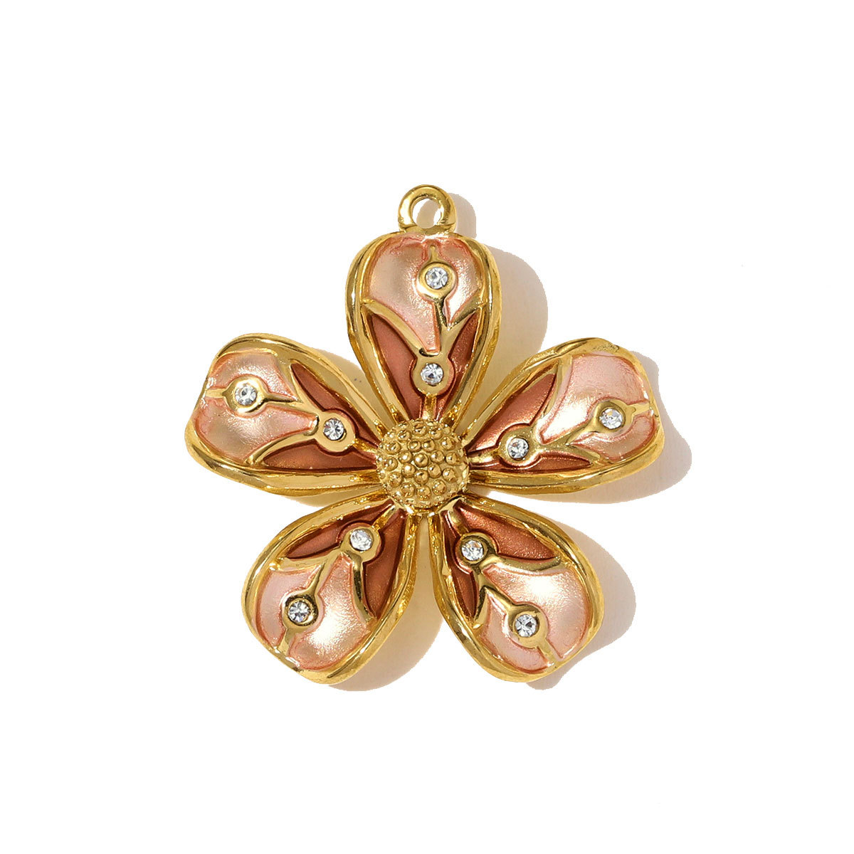 6pcs/pack Stainless Steel Gradient color Roselle Necklace Pendant Rhinestone Flower DIY Earring Charm Women Star Jewelry Wholesale