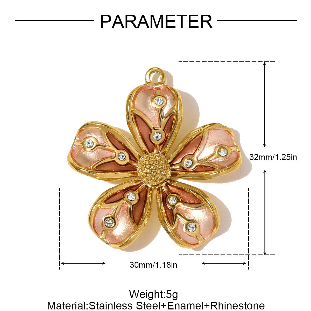 6pcs/pack Stainless Steel Gradient color Roselle Necklace Pendant Rhinestone Flower DIY Earring Charm Women Star Jewelry Wholesale