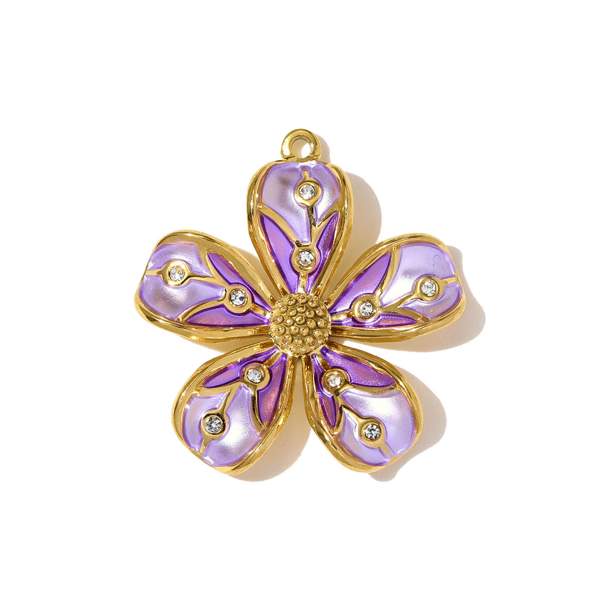 6pcs/pack Stainless Steel Gradient color Roselle Necklace Pendant Rhinestone Flower DIY Earring Charm Women Star Jewelry Wholesale