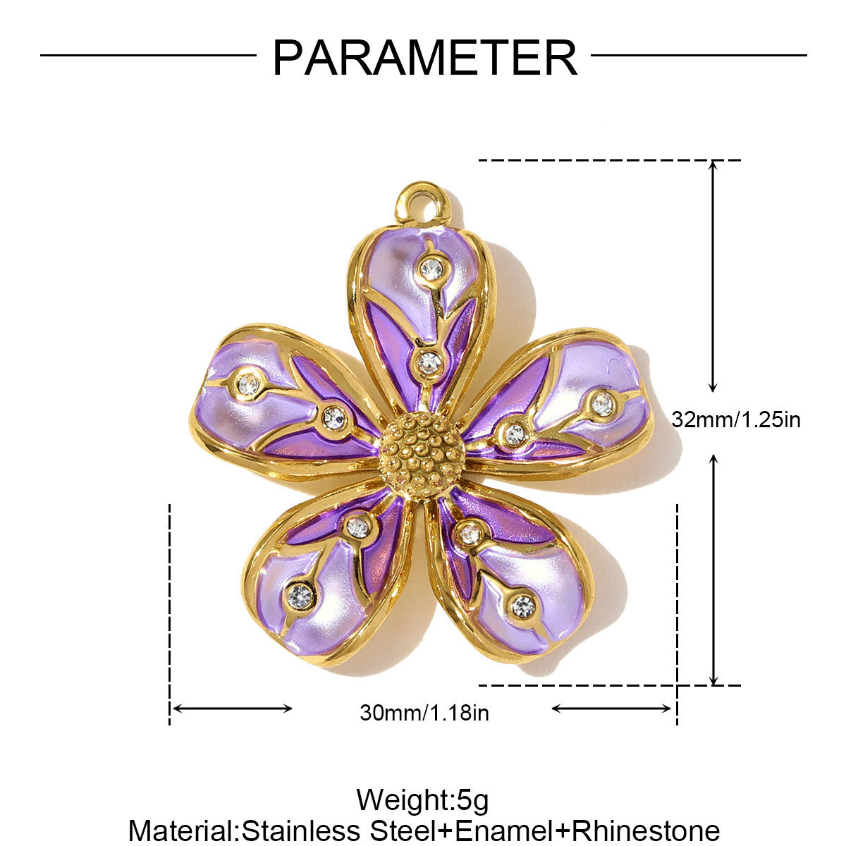 6pcs/pack Stainless Steel Gradient color Roselle Necklace Pendant Rhinestone Flower DIY Earring Charm Women Star Jewelry Wholesale