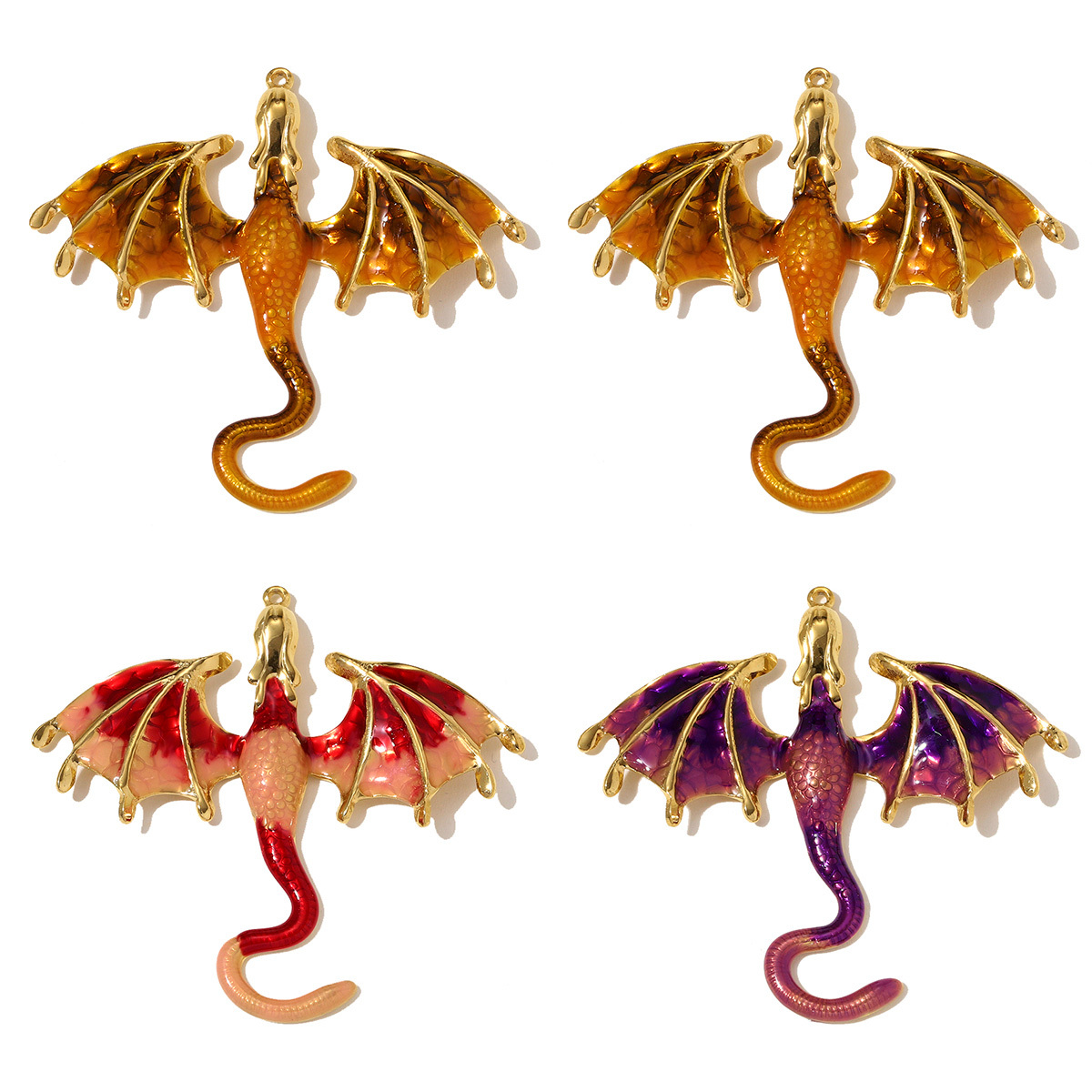 6pcs/pack Stainless Steel Enamel Flying Dragon Necklace Pendant Big Pterosaur DIY Earring Charm Women Fashion Jewelry Wholesale