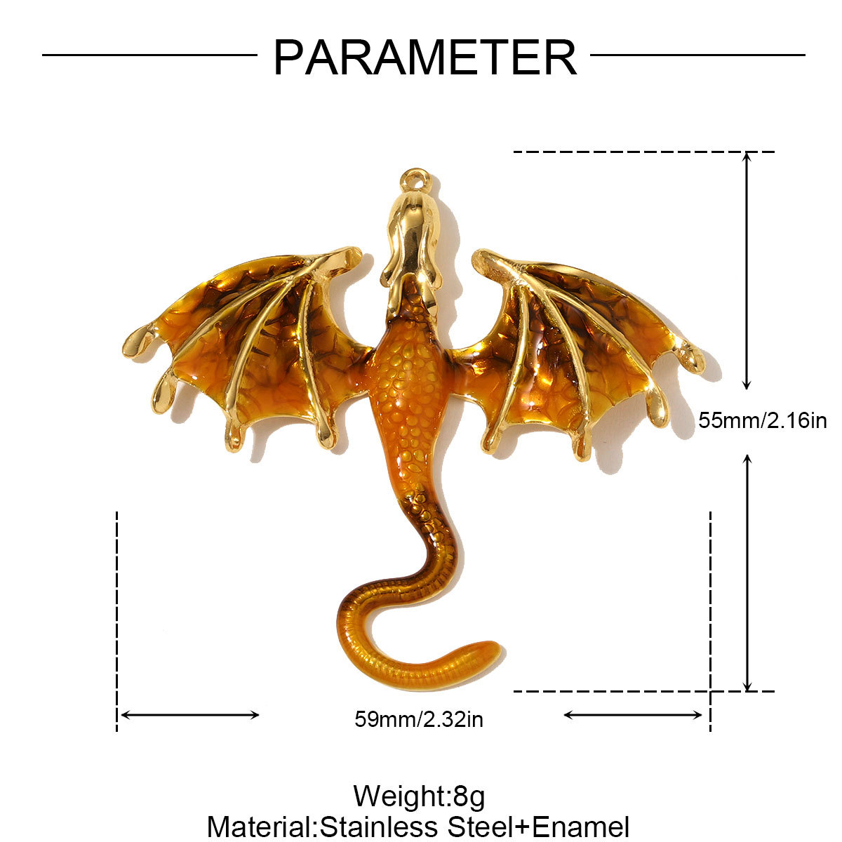 6pcs/pack Stainless Steel Enamel Flying Dragon Necklace Pendant Big Pterosaur DIY Earring Charm Women Fashion Jewelry Wholesale