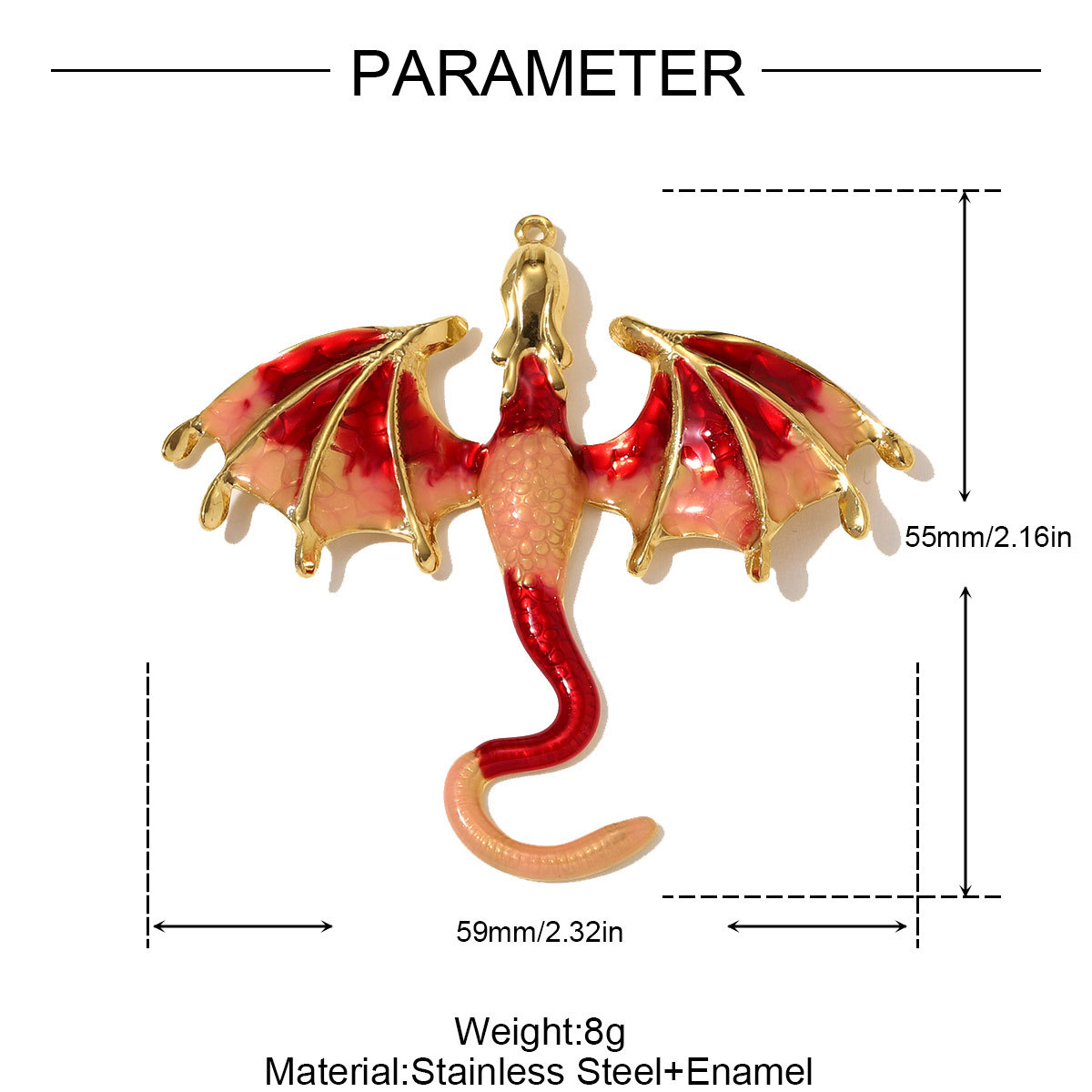 6pcs/pack Stainless Steel Enamel Flying Dragon Necklace Pendant Big Pterosaur DIY Earring Charm Women Fashion Jewelry Wholesale