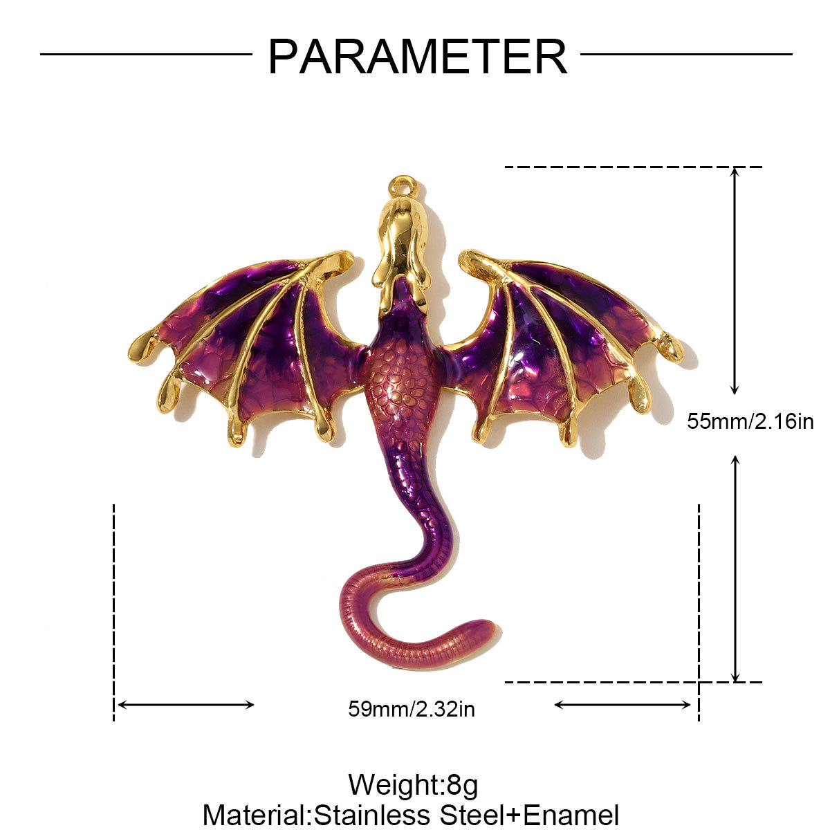 6pcs/pack Stainless Steel Enamel Flying Dragon Necklace Pendant Big Pterosaur DIY Earring Charm Women Fashion Jewelry Wholesale