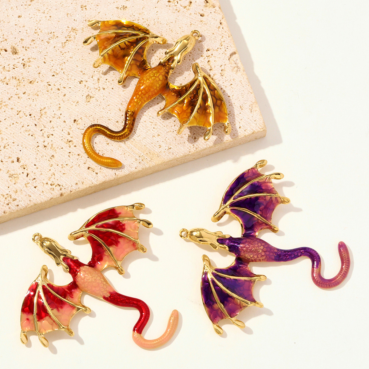 6pcs/pack Stainless Steel Enamel Flying Dragon Necklace Pendant Big Pterosaur DIY Earring Charm Women Fashion Jewelry Wholesale