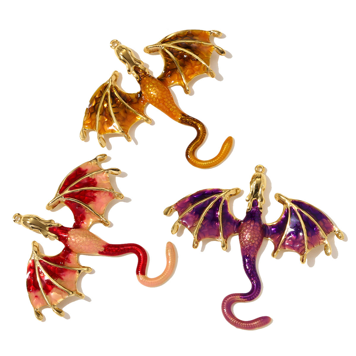 6pcs/pack Stainless Steel Enamel Flying Dragon Necklace Pendant Big Pterosaur DIY Earring Charm Women Fashion Jewelry Wholesale