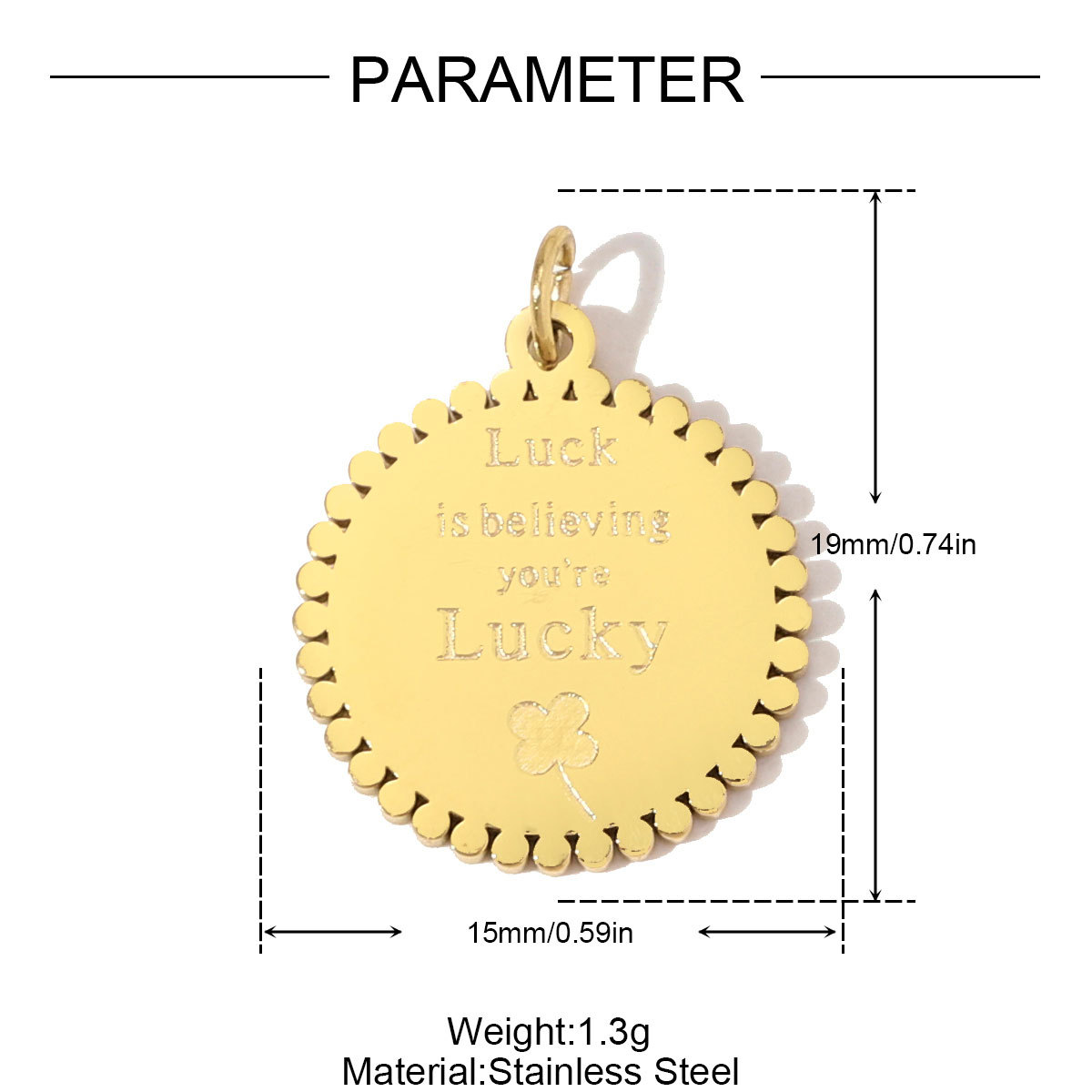 6pcs/pack Stainless Steel Triangle Zircon Necklace Pendants Life Sweet Love DIY Disc Charm Women Star Luck Clover Jewelry Wholesale