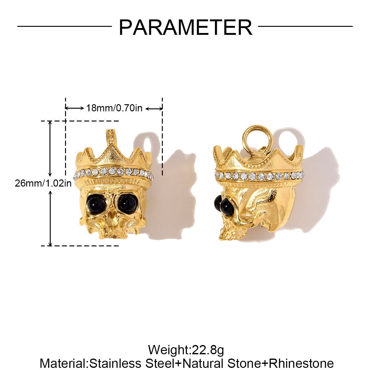 6pcs/pack Stainless Steel Rhinestone Death's Head Necklace Pendants Big Size Spider DIY Charms Women Skull Crown Jewelry Wholesale