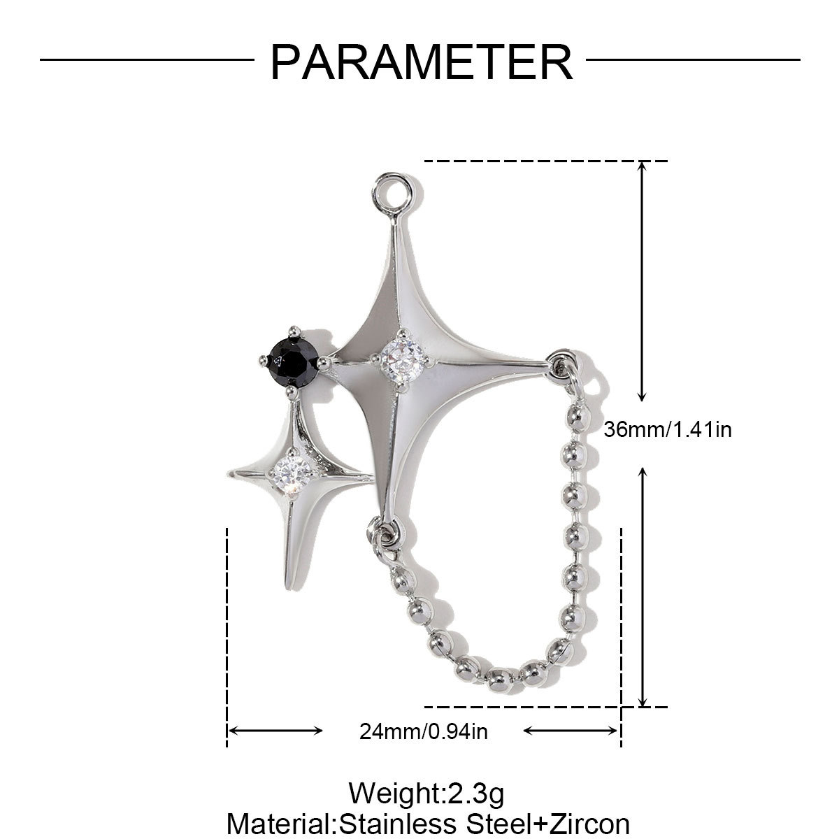 6pcs/pack Fashion Stainless Steel Square Star DIY Charms Heart Oval Zircon Necklace Pendant Women Love Rhinestone Jewelry Wholesale