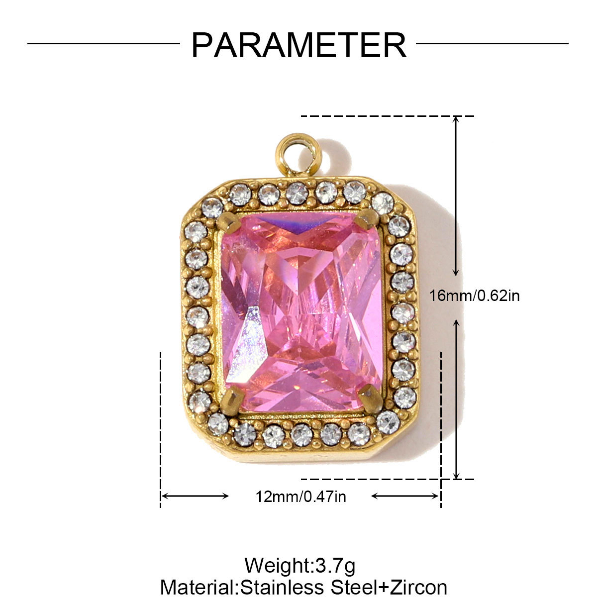 6pcs/pack Fashion Stainless Steel Square Star DIY Charms Heart Oval Zircon Necklace Pendant Women Love Rhinestone Jewelry Wholesale
