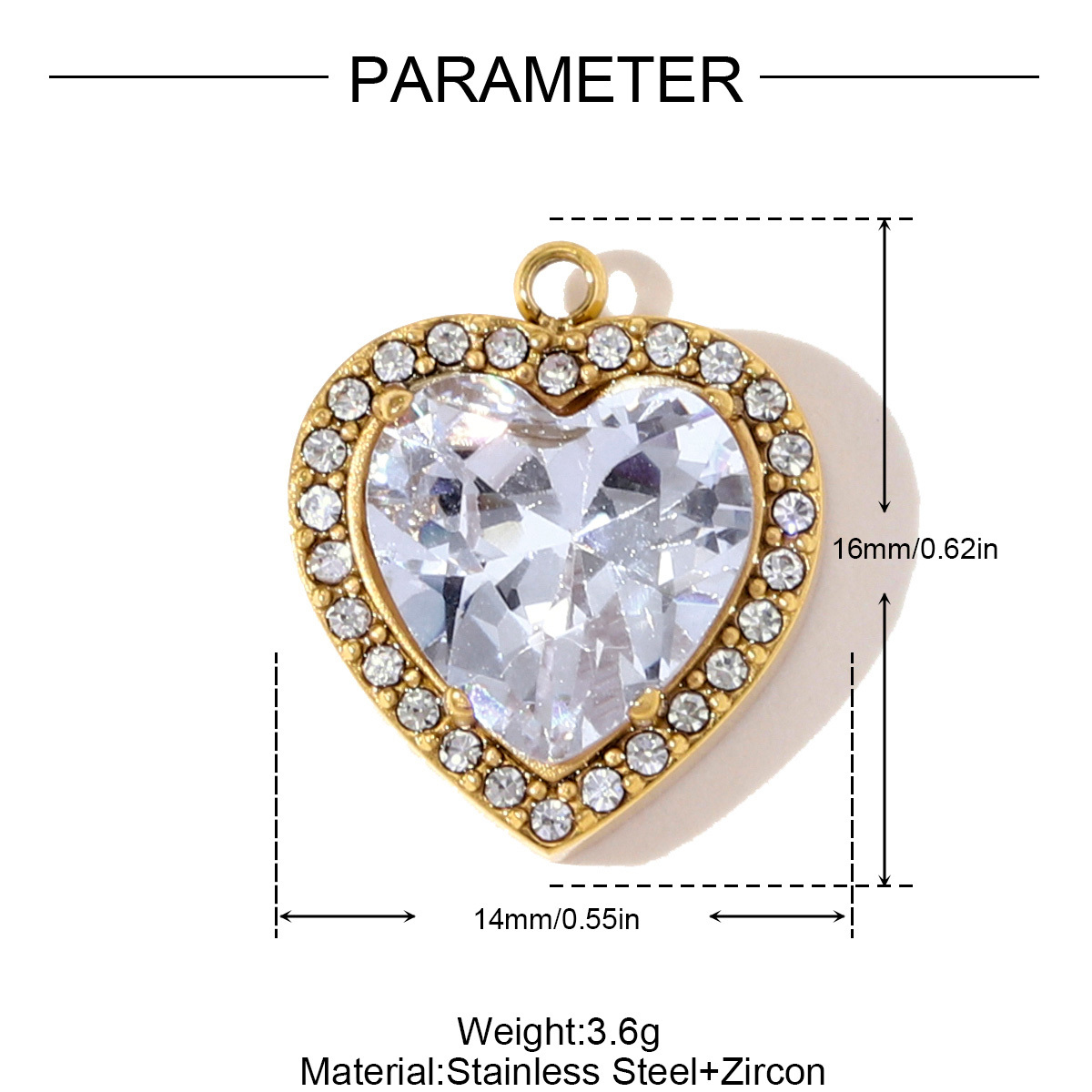 6pcs/pack Fashion Stainless Steel Square Star DIY Charms Heart Oval Zircon Necklace Pendant Women Love Rhinestone Jewelry Wholesale