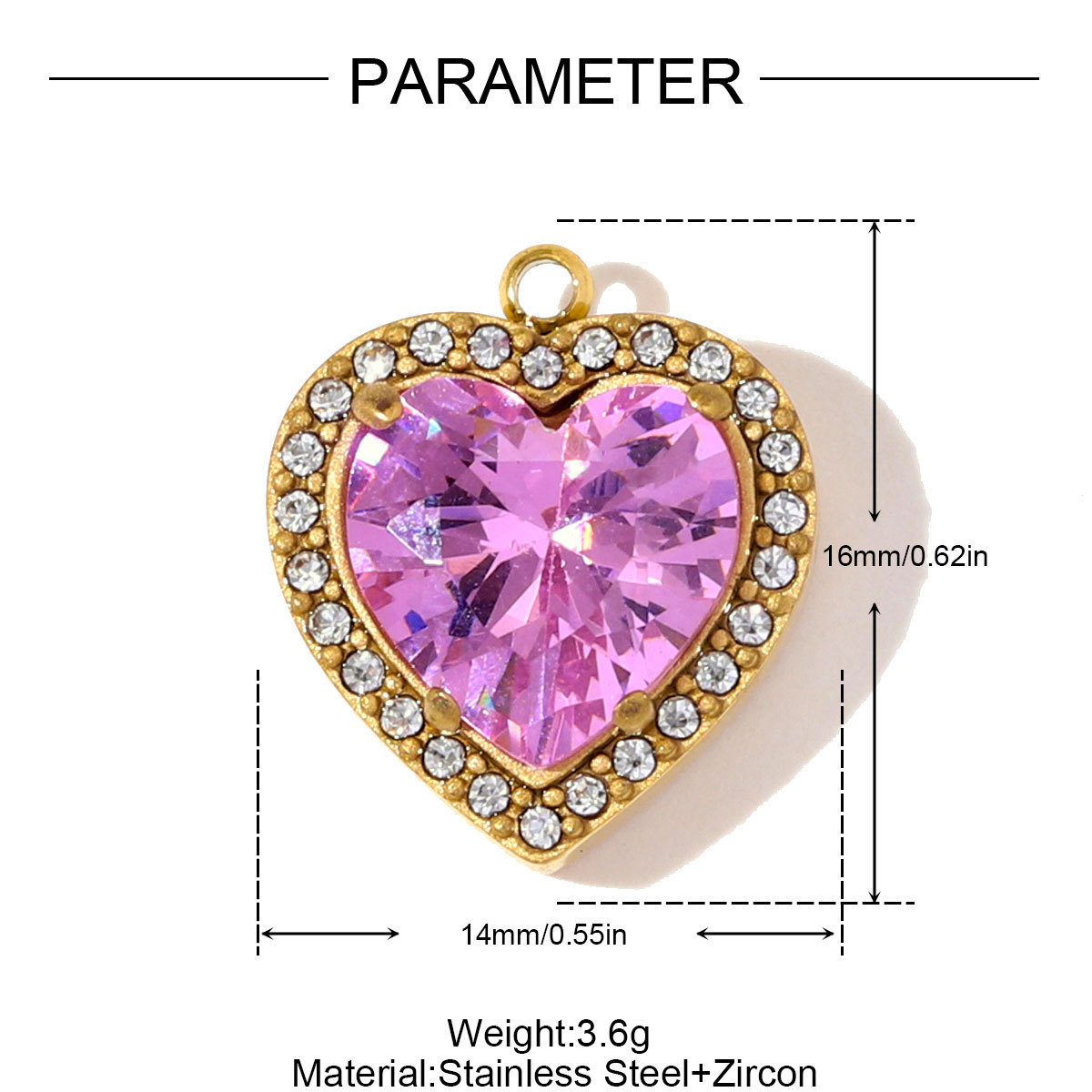 6pcs/pack Fashion Stainless Steel Square Star DIY Charms Heart Oval Zircon Necklace Pendant Women Love Rhinestone Jewelry Wholesale