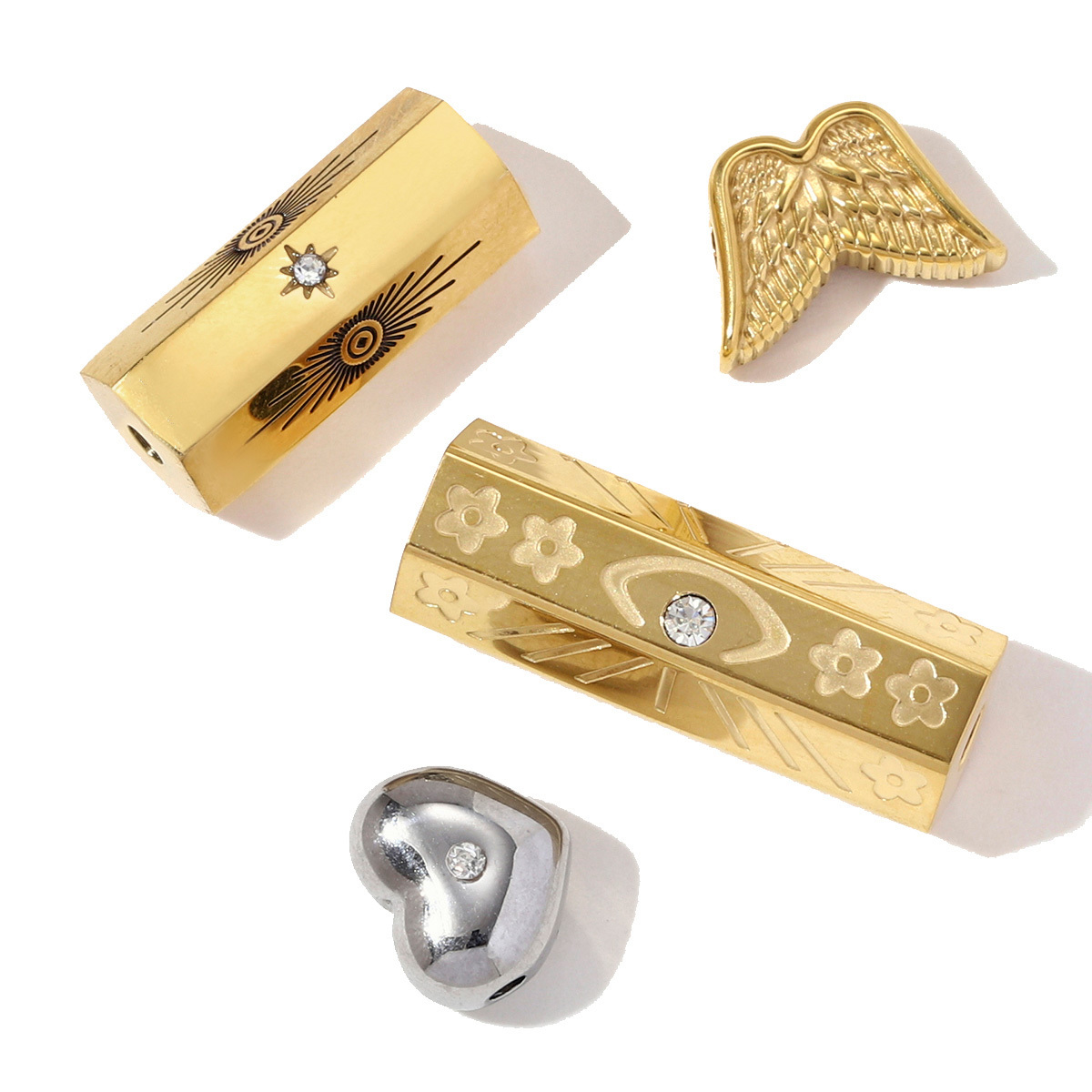 6pcs/pack Fashion Stainless Steel Angel Wing DIY Charms Geometric Column Necklace Pendants Women Eye Heart Jewelry Wholesale