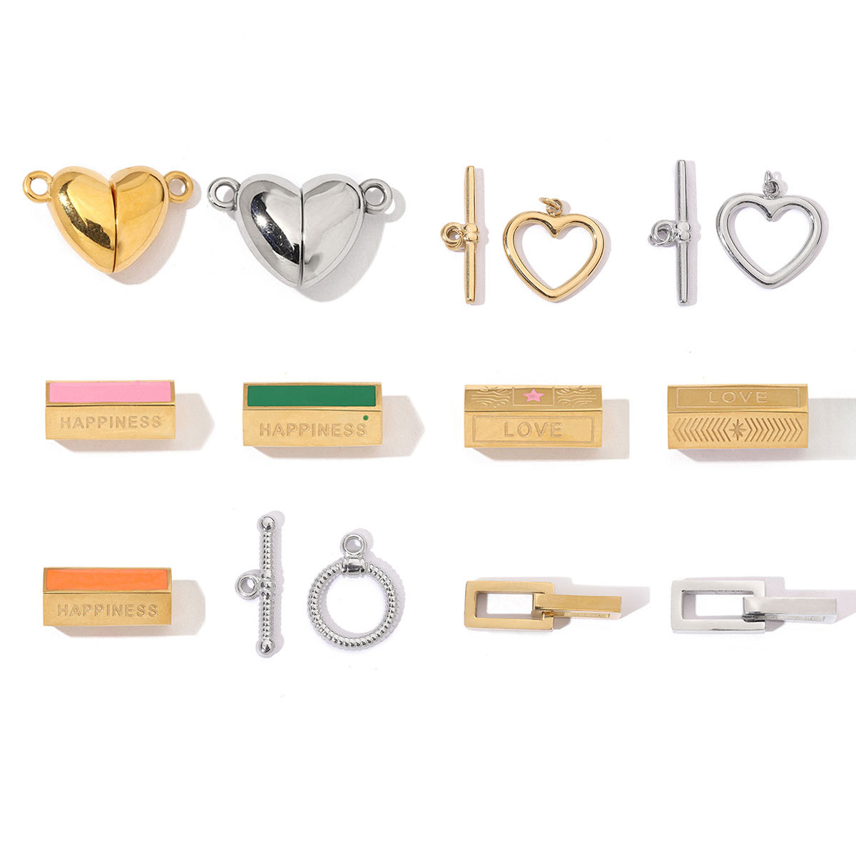 6pcs/pack Fashion Stainless Steel Hexagon Heart Magnetic Buckle OT Clasps for DIY Necklaces Bracelets Making