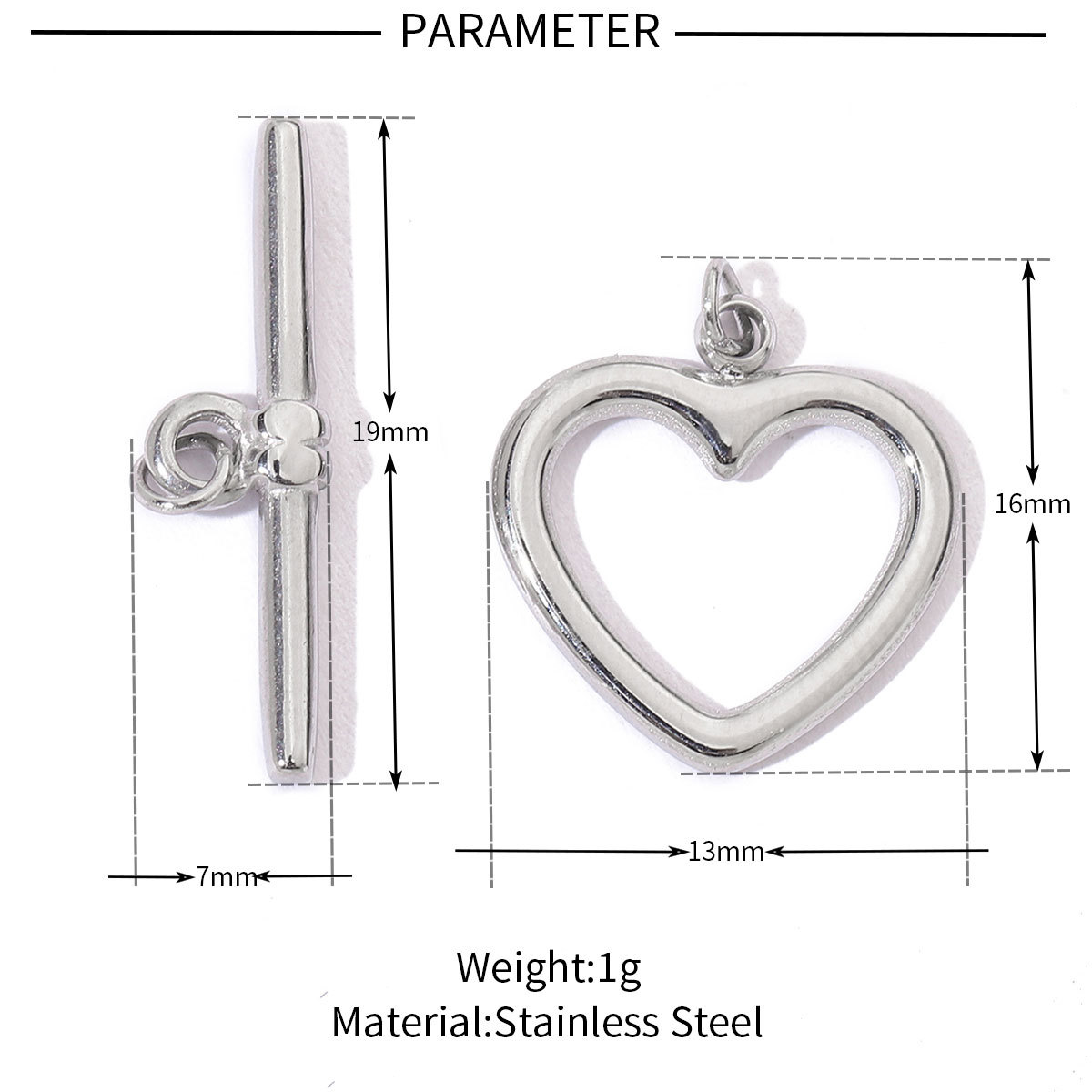 6pcs/pack Fashion Stainless Steel Hexagon Heart Magnetic Buckle OT Clasps for DIY Necklaces Bracelets Making