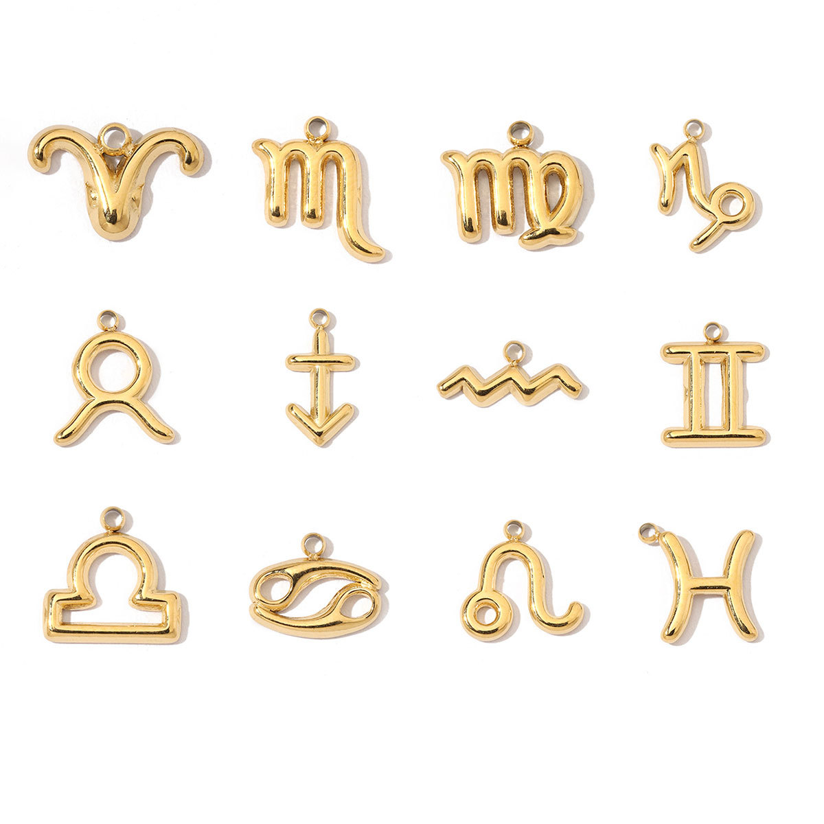 6pcs/pack French Style Stainless Steel Gold Color Zodiac Charms Star Signs Necklace DIY Small Pendant