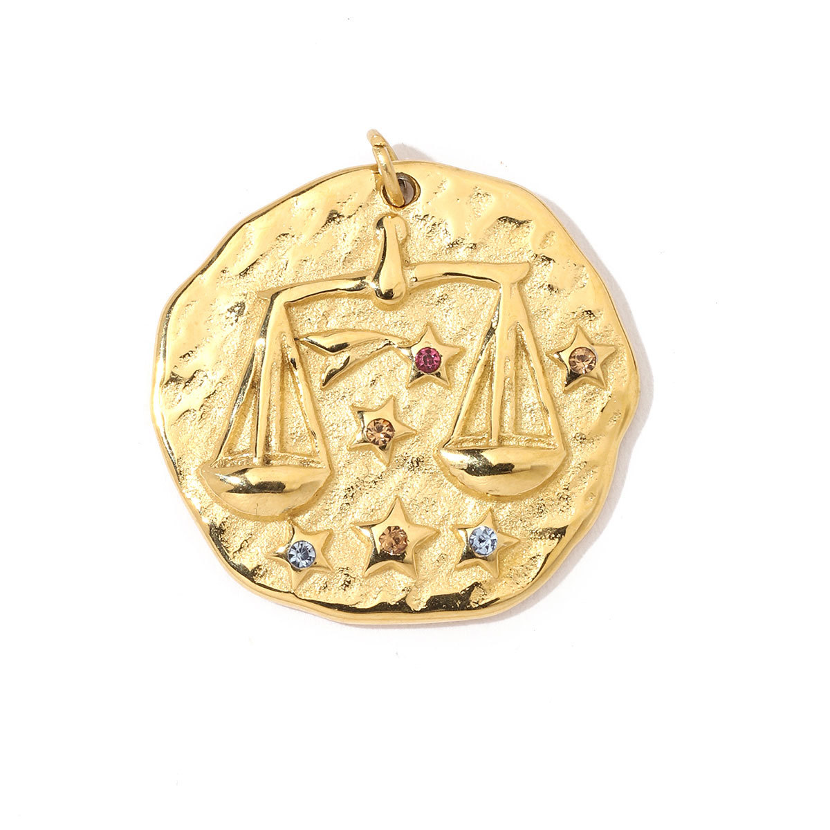 6pcs/pack Stainless Steel French Retro Rainbow Stone Zodiac Charms Constellation Coin Necklace DIY Small Pendant